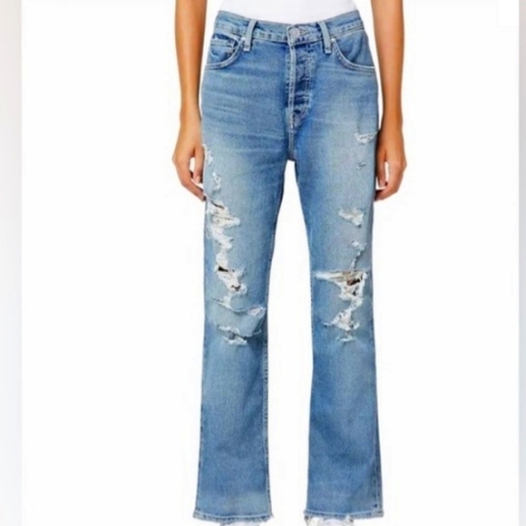 Hudson Thalia Distressed Straight‎ Ankle Raw Hem Jeans Size 27 NWT - Picture 3 of 9